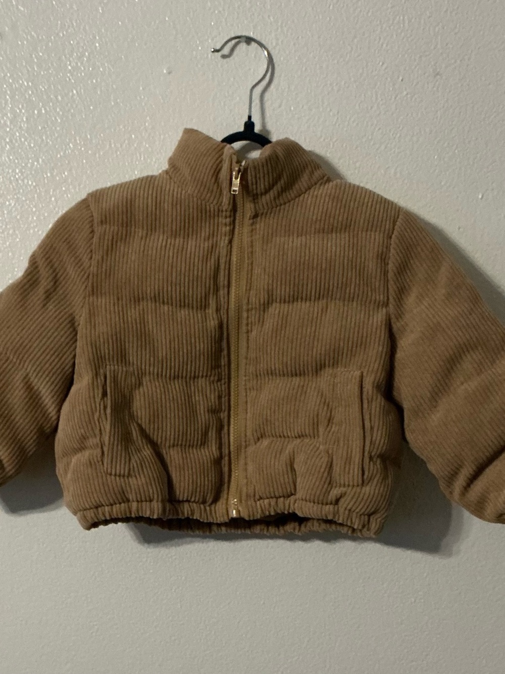 SHEIN Kids Corduroy Quilted Puffer Jacket in Tan